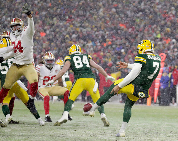 San Francisco’s blocked punt against Green Bay late in the fourth quarter was returned for a touchdown in one of several wild defensive plays on Saturday.