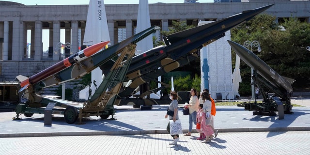 FILE - South Korean and U.S. missiles are displayed at Korea War Memorial Museum in Seoul, South Korea, Thursday, May 26, 2022. 