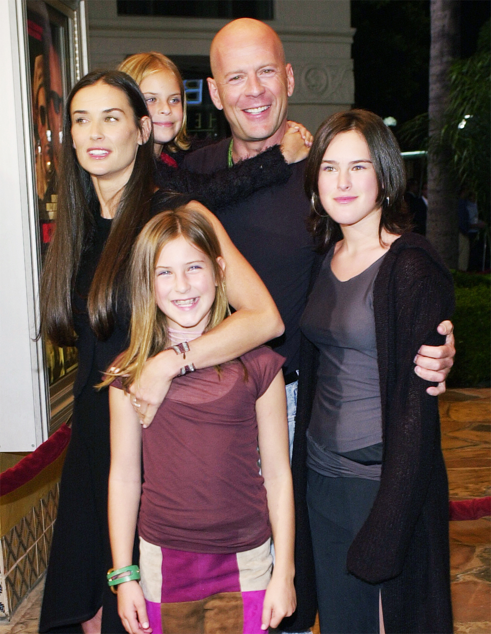 MOORE Actors Bruce Willis, center, Demi Moore, left, and their children, Rumer, Scout and Tallulah, arrive at the premiere of 