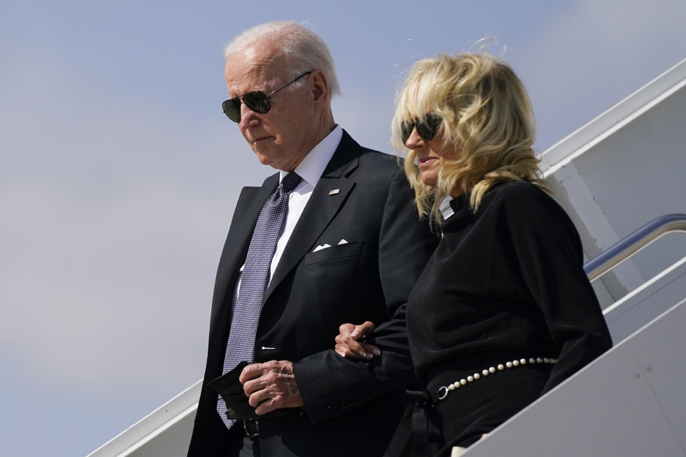 President Joe Biden and first lady Jill Biden arrive at JASA-Kelly Airfield before visiting Robb Elementary School to pay their respects to the victims of the mass shooting, in San Antonio, Texas
Biden Texas School Shooting, San Antonio, United States - 29 May 2022