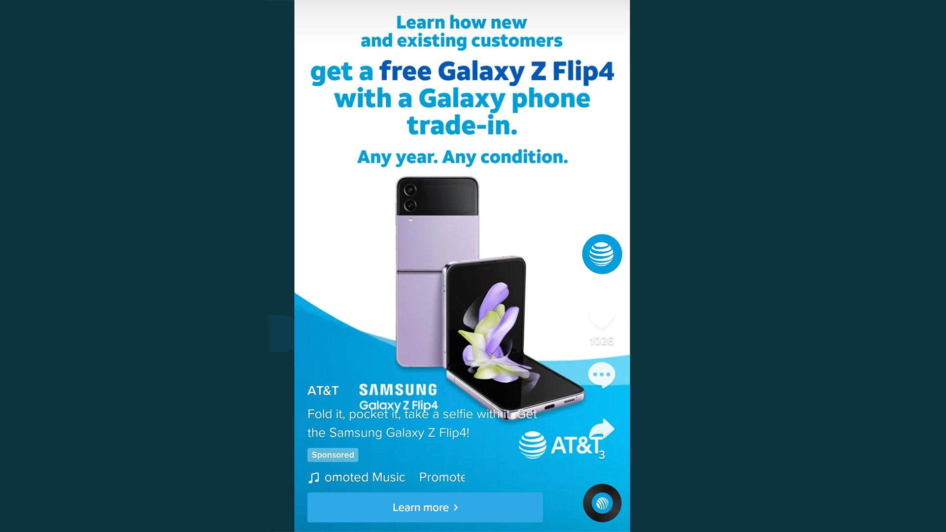 A screengrab of an advert for the Samsung Galaxy Z Flip 4 seen on TikTok