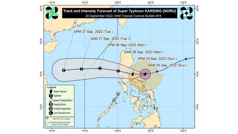 The forecast path of Super Typhoon Noru. 