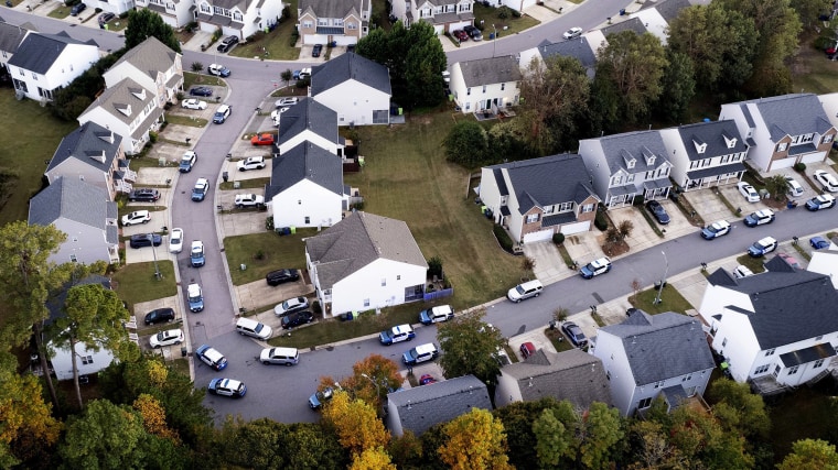 Aerial image taken with a drone shows law enforcement working the scene of a shooting in Raleigh, N.C.