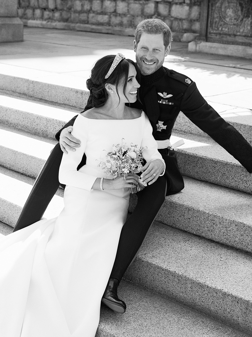 Free for Editorial Use Only. See terms of release, which must be included and passed-on to anyone to whom this image is suppliedMandatory Credit: Photo by REX/Shutterstock (9687843c)This official wedding photograph released by the Duke and Meghan Duchess of Sussex, Meghan Duchess of Sussex and Prince Harry, shows - the Duke and Duchess pictured together on the East Terrace of Windsor Castle.The wedding of Prince Harry and Meghan Markle, Official Portraits, Windsor, Berkshire, UK - 19 May 2018News Editorial Use Only. No Commercial Use. No Merchandising, Advertising, Souvenirs, Memorabilia Or Colourably Similar. Not for Use After 31 December 2018 Without Prior Permission From Kensington Palace. No Cropping. Copyright in the photograph is vested in The Duke and Duchess of Sussex. Publications are asked to credit the photograph to Alexi Lubomirski. No charge should be made for the supply, release or publication of the photograph. The photograph must not be digitally enhanced, manipulated or modified in any manner or form and must include all of the individuals in the photograph when published.